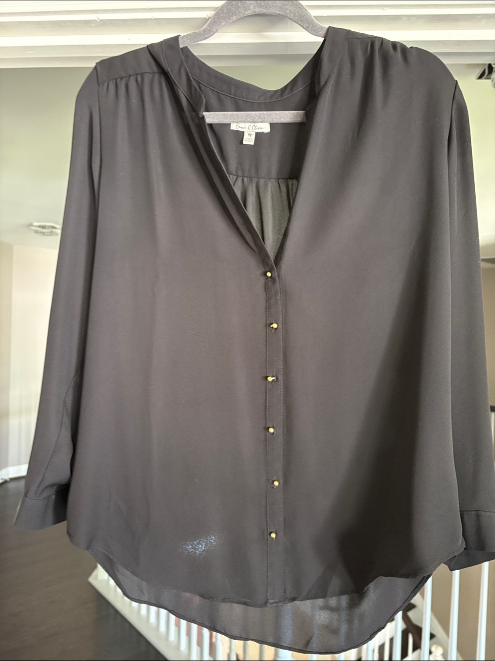 Flowy Black Collarless Blouse